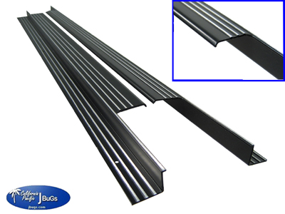 Door Sills, Billet Aluminum, Satin Black w/ Polished Ribs, Pair, Bug Convertible